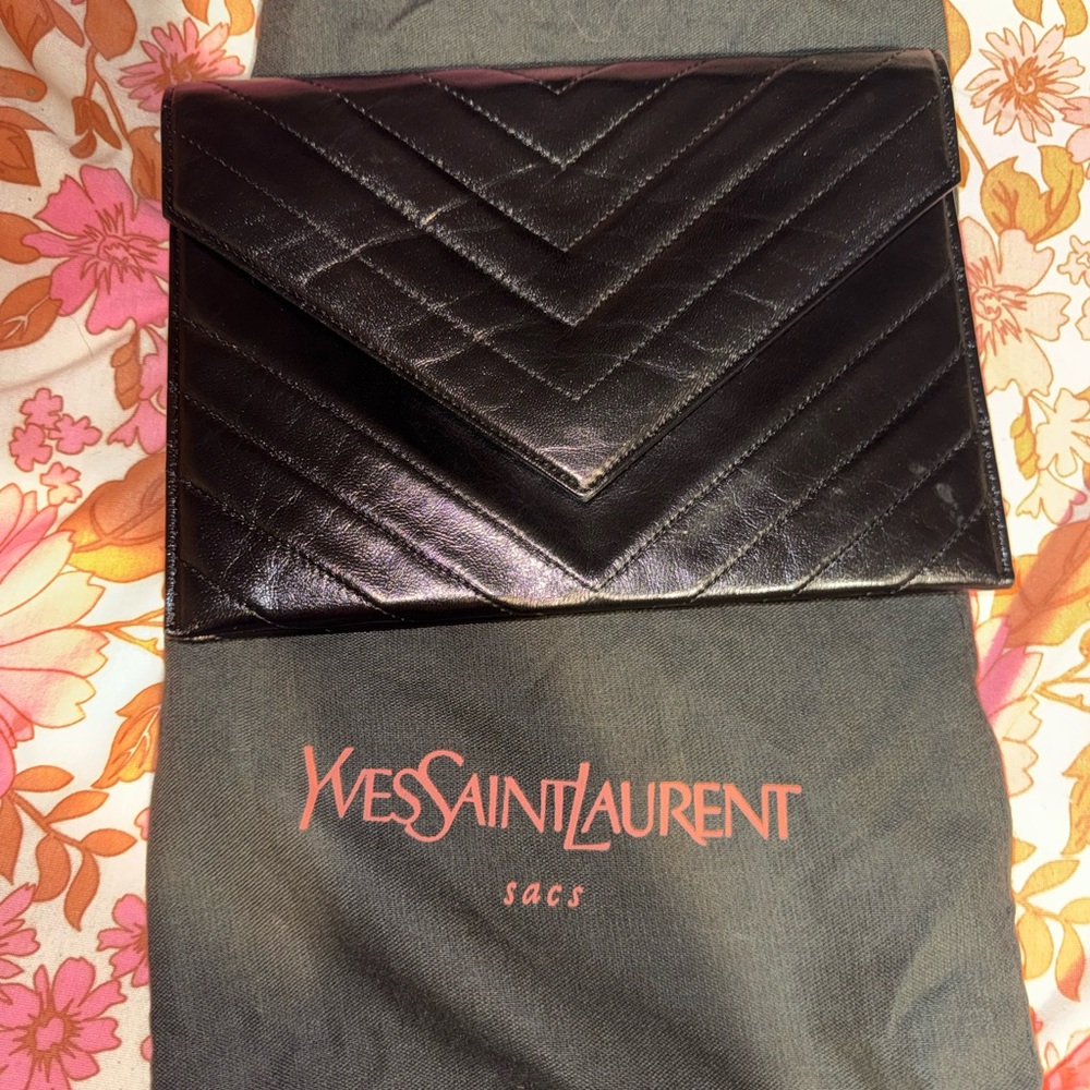 Yves Saint Laurent Shiny Black Chevron Clutch